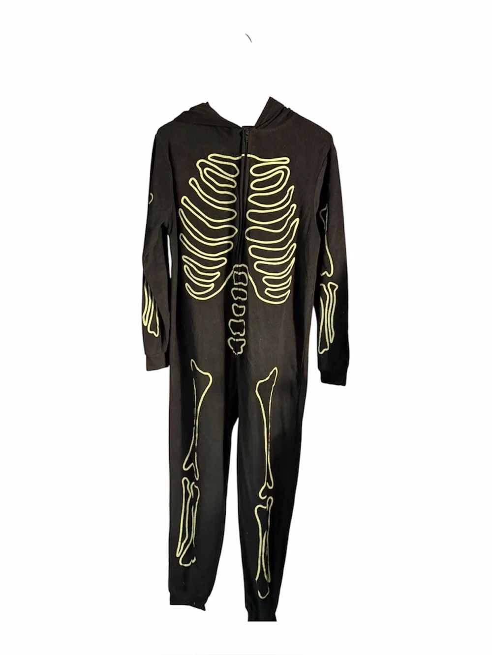 Kids Black Glow Skeleton One-Piece Hooded Jumpsuit